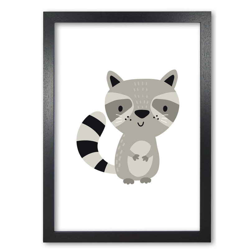 Children's Animals, Raccoon - Print, 85 cm H x 60 cm W x 5 cm D, Black Grain Frame
