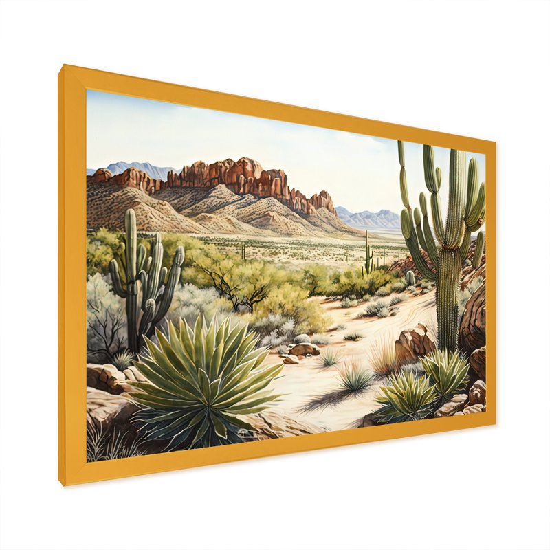Arizona Desert V - art mural occidental, Cadre doré simple, H 24 po x l 32 po x P 1 po