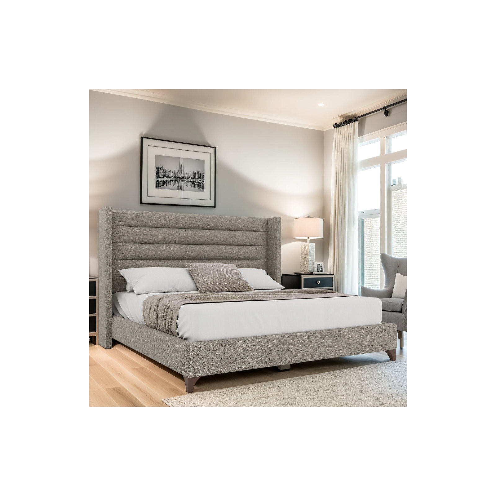 Miliyah Horizontal Channel Upholstered Bed, Grey Revolution®, King