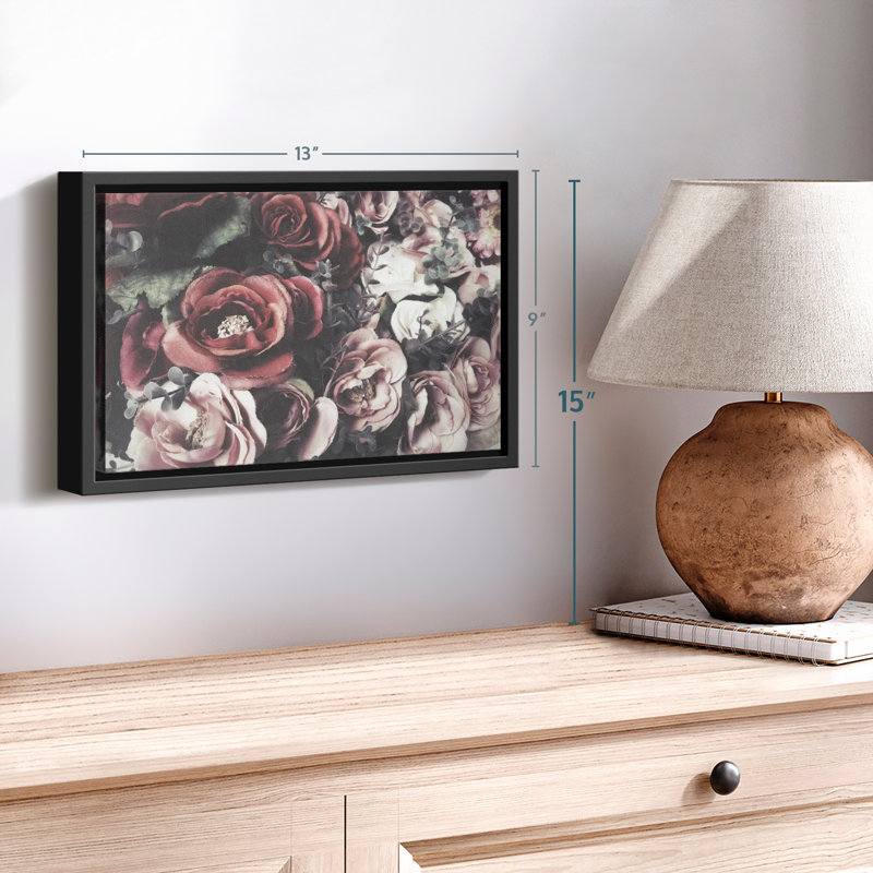Faux roses, reproduction sur toile, H 9 po x l 13 po