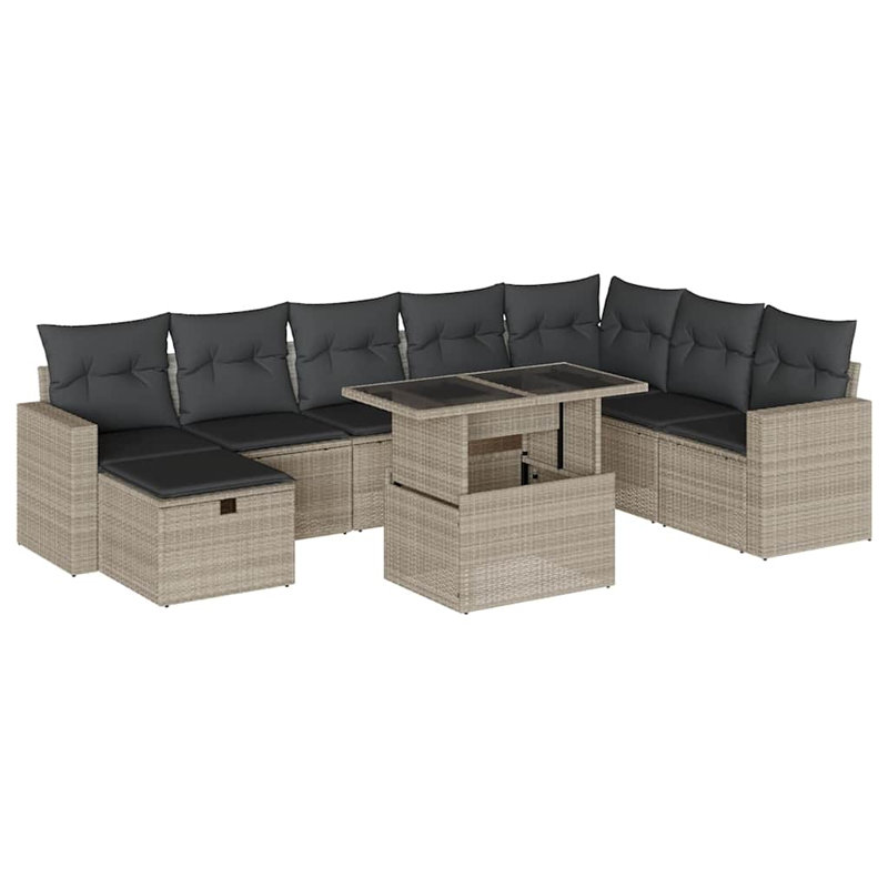  Ensemble de canapé de jardin modulaire PE rotin gris clair