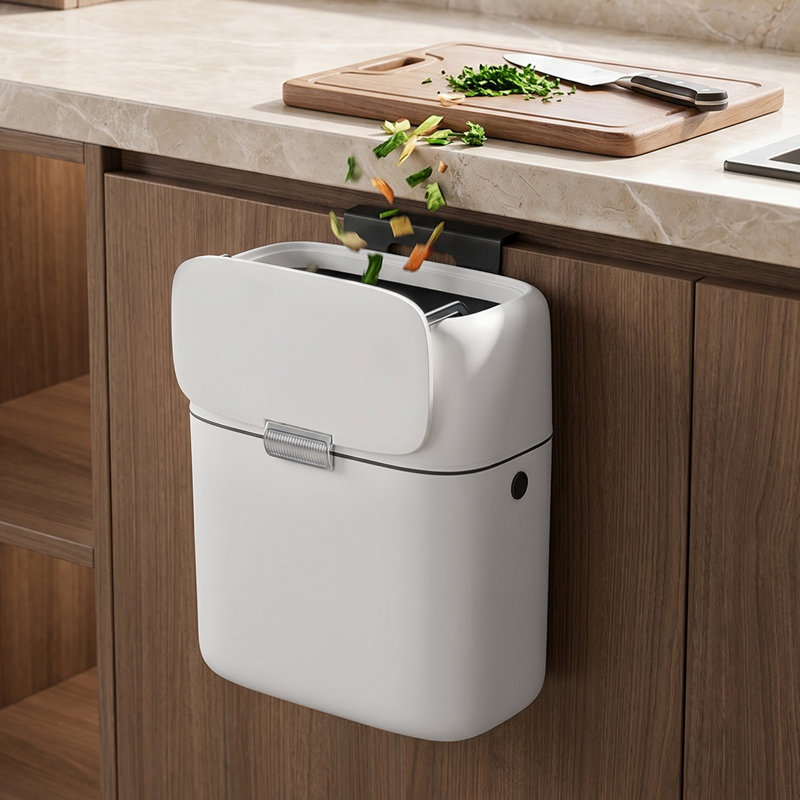 Kitchen Rubbish Bin - 9 L, White；sliver