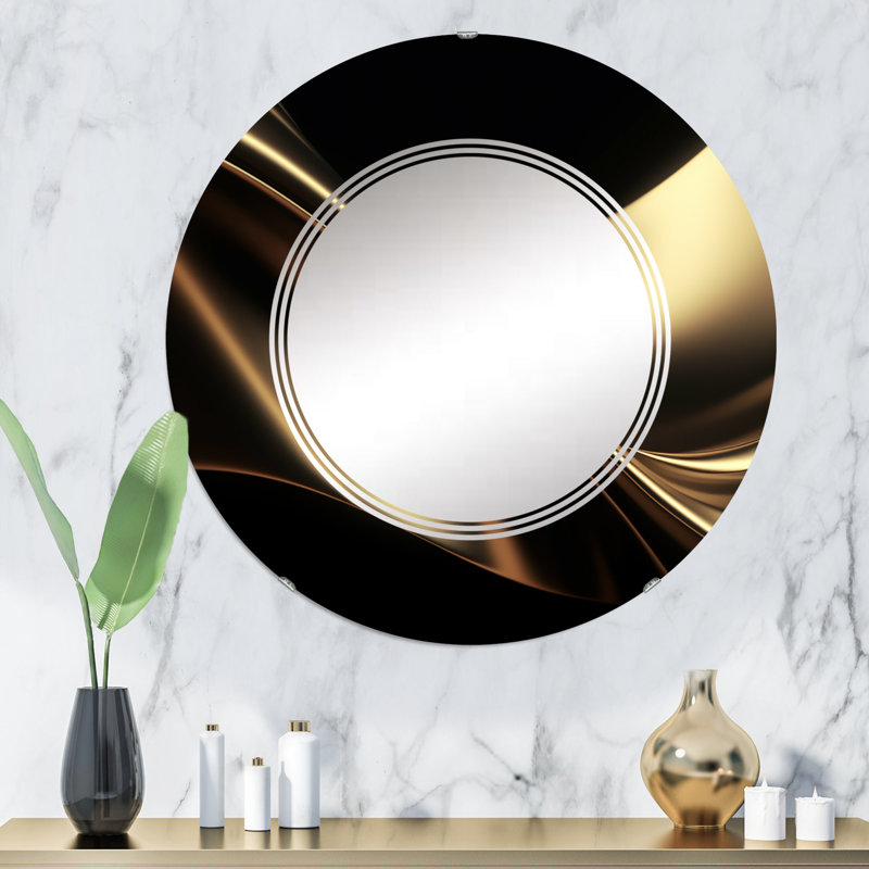 Gold Black Surreal Tides Wall Mirror, Fractals Modern - Gold and Black Surreal Tides IV, 32" x 32"