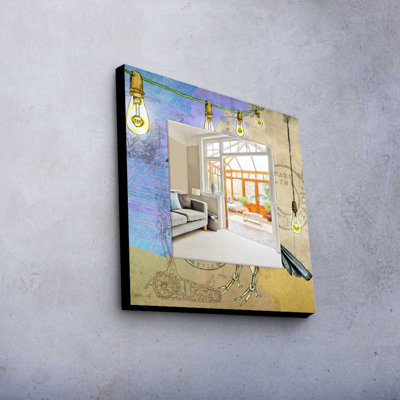 Elegant Decorative Mirror with 100% Pine Wood Frame, 19.7 x 19.7 inches | Real Glass Mirror (Thickness: 0.2 inches) | Stylish Fabric Painting | Perfect for Home Decor & Entryway Accent, Durable and Chic Design