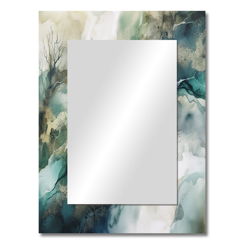 Green Blue Marbled Dreamscape I - Geometric Unique Wall Mirror, Green Mirror, Printed Metal Art, 32" x 24"