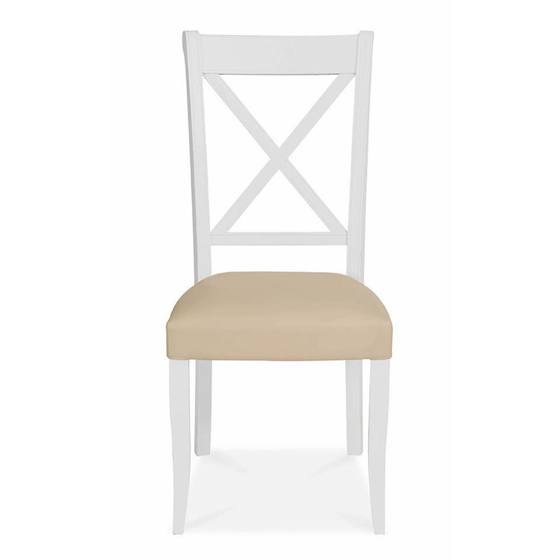 Ziggy Upholstered Cross Back Side Chair in Olive Grey, Ivory Bonded Leather, White