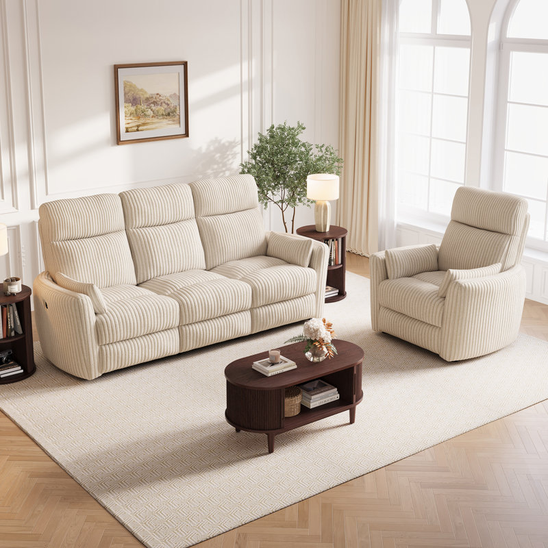  L'ensemble de salon inclinable 2 pièces Sherry comprend un canapé inclinable manuel de 80 po avec console centrale rabattable et un fauteuil inclinable de 34 po