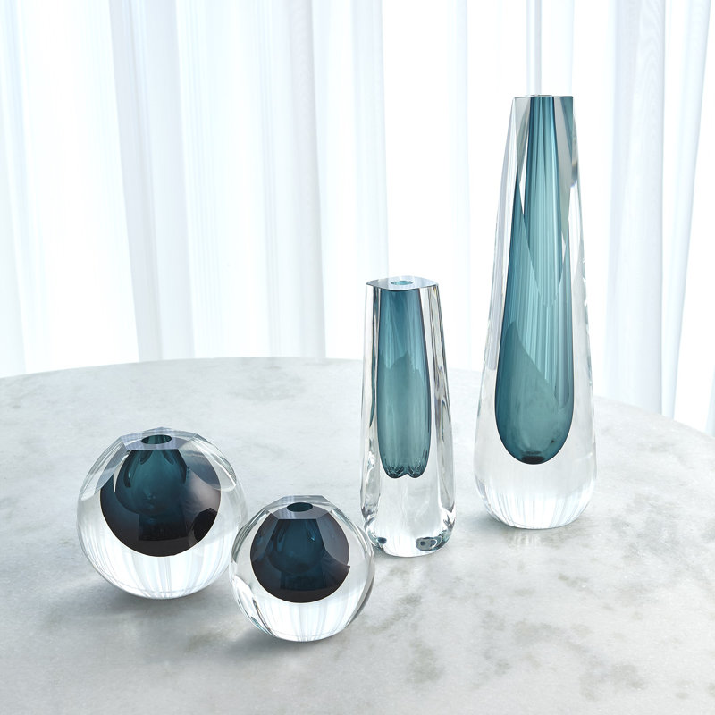 Cut Glass Vase-Azure, 6.25" H x 7" W x 7" D