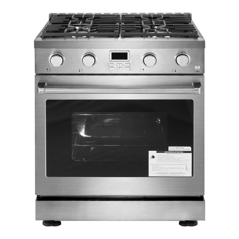 Four à gaz, largeur de 30 pouces, 4 brûleurs scellés, cuisinière et four autoportants en acier inoxydable, 4,8 pieds Pi., Convection