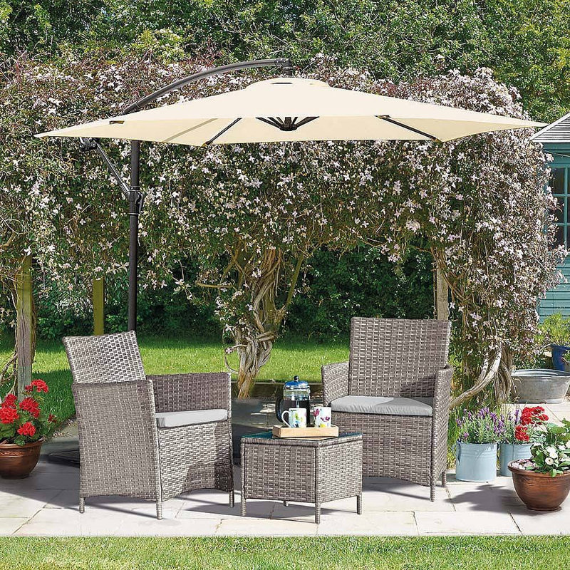 Focht 2 Seater Rattan Effect Conversation Set, Snow Grey, Grey
