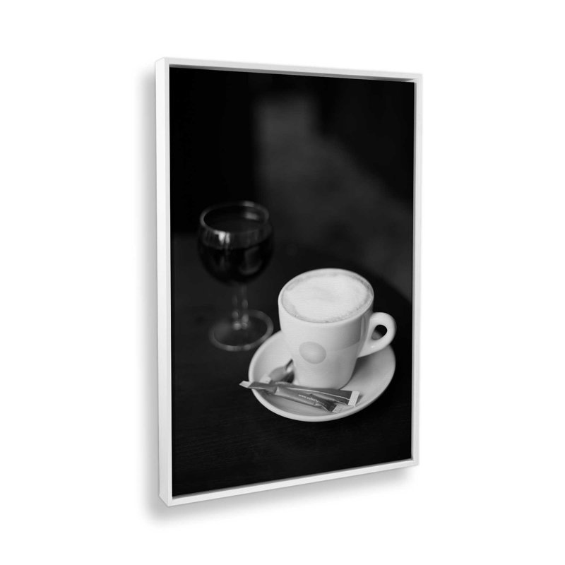 Café et vin, appariement silencieux, H 18,75 po x l 12,75 po, Impression encadrée sans passe-partout, Blanc opaque