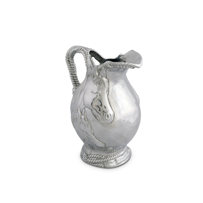 Equestrian Silver Aluminum Horse and Rope Pitcher