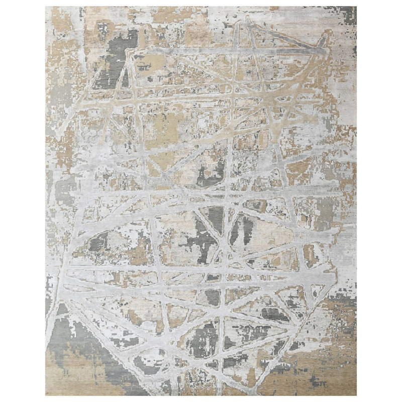 Abstract Area Rug in Gray/Taupe/Ivory, Rectangle 10' x 14'