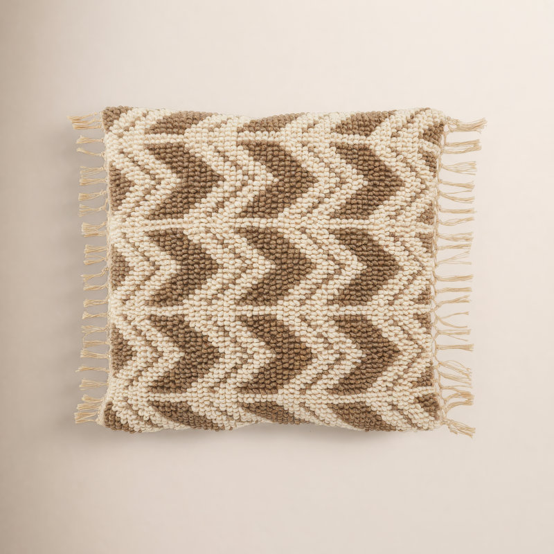 Oakleaf Chevron Throw Pillow, Olive/Ivory, Down