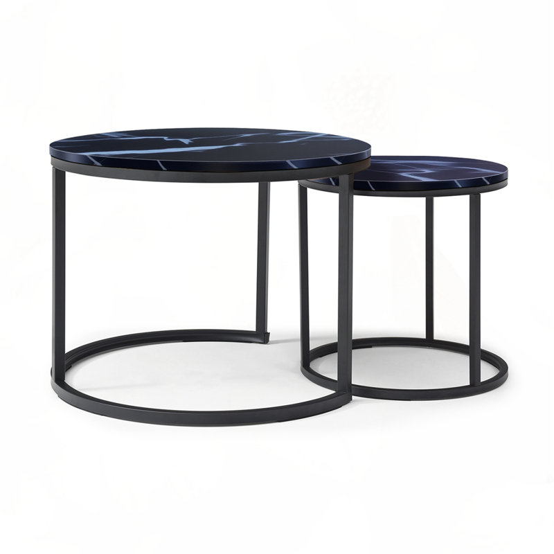 Set 2 Coffee Table Nesting Tables, Black, Black