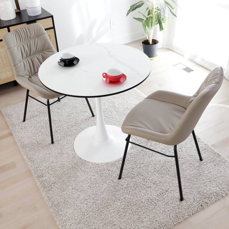 Ensemble de salle à manger 3 pièces bistro moderne - Guéridon rond en marbre avec 2 chaises rembourrées