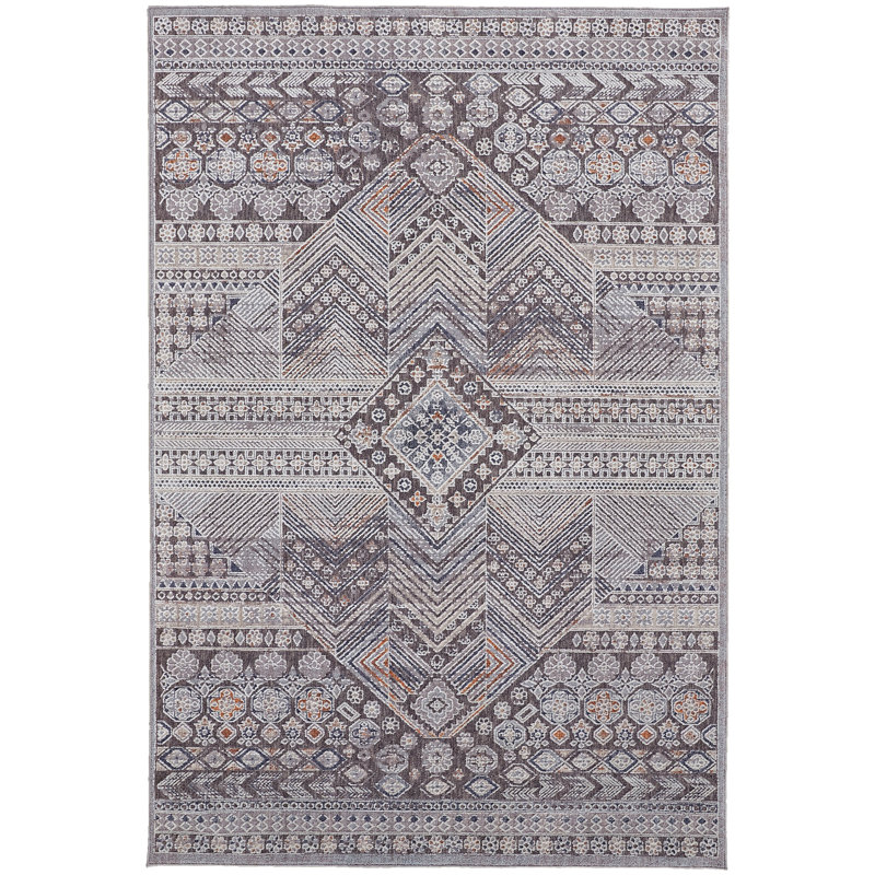 Cainsville Geometric Machine Woven Ivory/Material DetailsGray Area Rug, Rectangle 12' x 15'