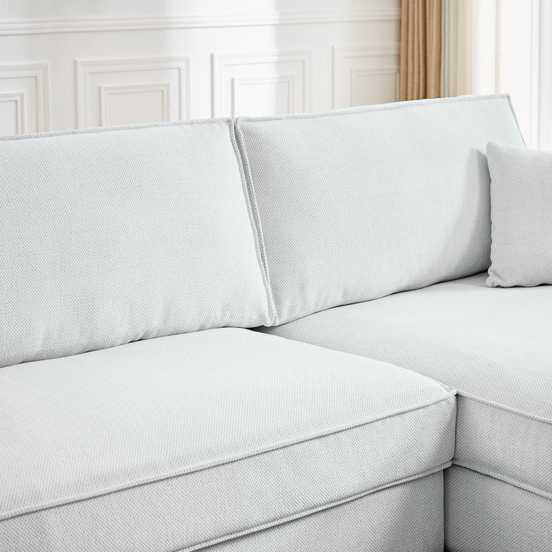 Braflin Upholstered Chenille Sofa Chaise Wide Seat Sectional, Right Hand Facing, White Chenille