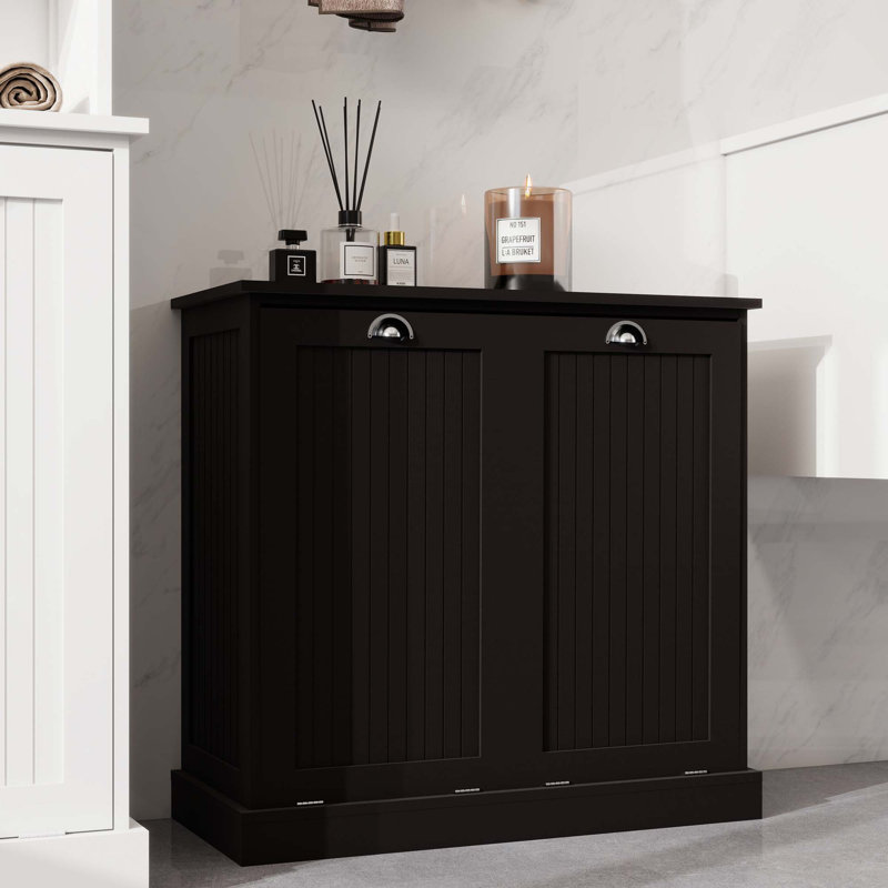 Armoire de trieur de linge inclinable à deux compartiments, Noir