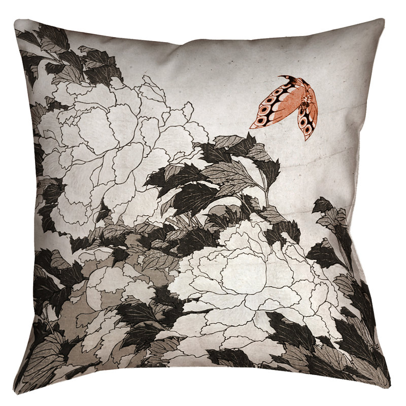 Coussin Katsushika Hokusai, 14 po x 14 po, Orange et gris