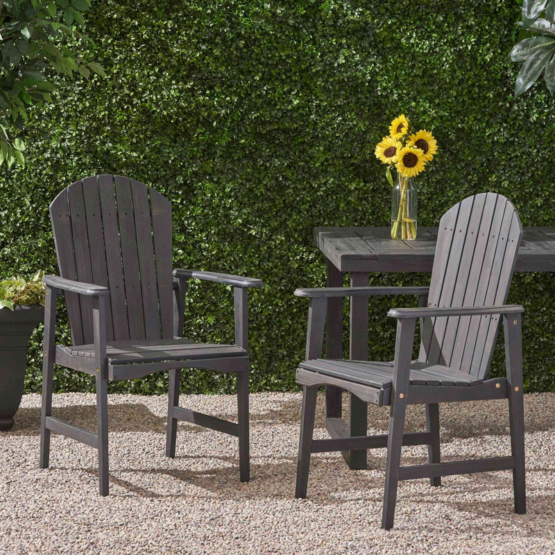 Ensemble de 2 chaises de salle à manger d'extérieur résistantes aux intempéries en bois d'acacia Adirondack, Gris foncé