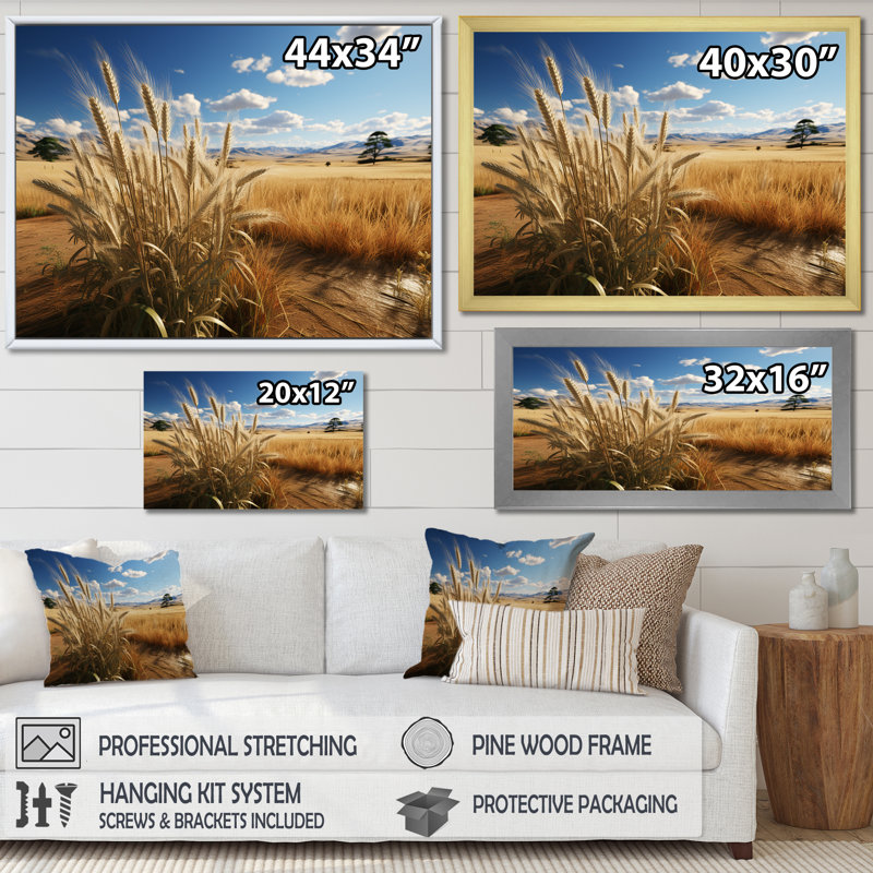 Golden Harvest Meadow Horizon II - prairies, art mural, Cadre flottant noir, H 24 po x l 32 po x P 1 po