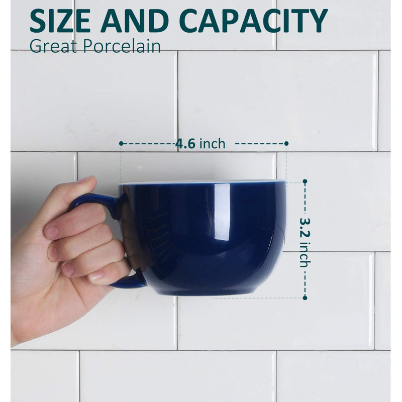 Set of 4-16 Ounce Latte Cups, Navy