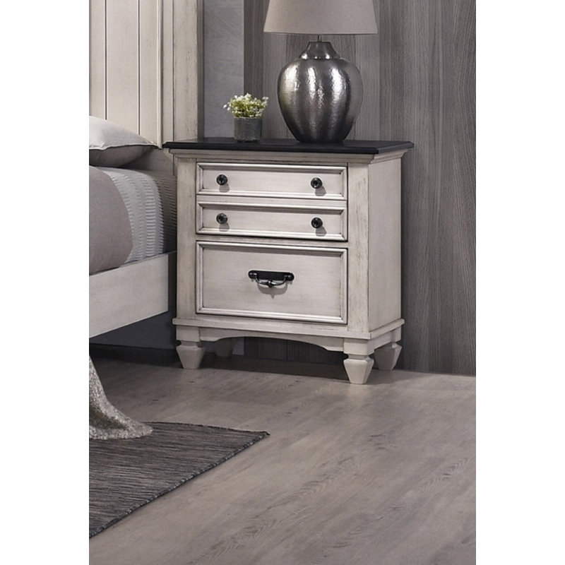 Two-Tone White and Black Wooden 2-Drawer Nightstand