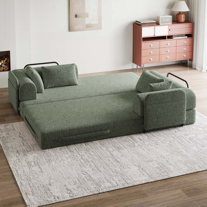 Canapé-lit convertible en chenille avec coussin cylindrique, Vert