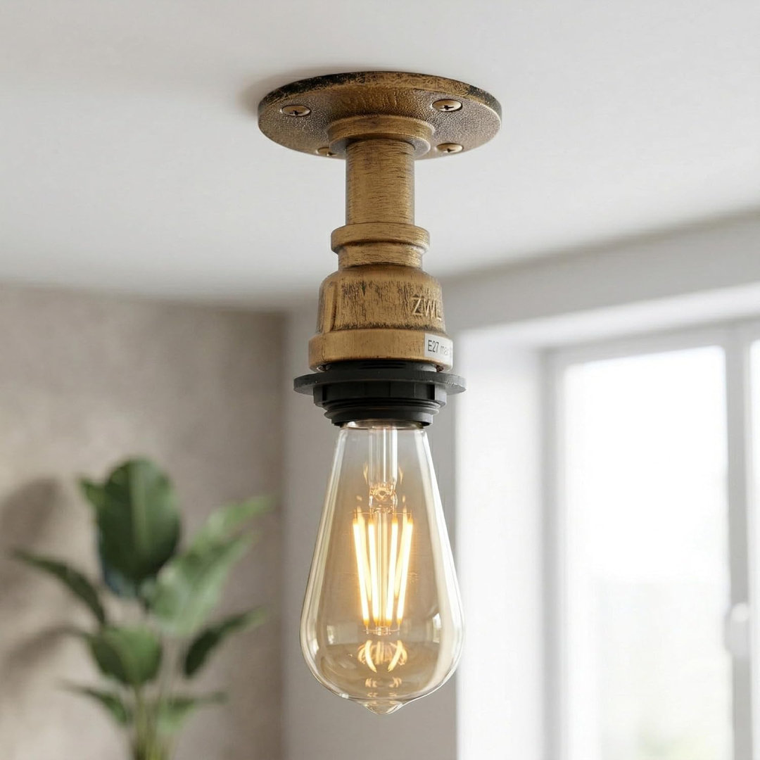 Industrial Metal Semi Flush Mount Ceiling Light Retro Loft Pipe Style Lamp E27 Vintage Ceiling Lighting Fixture for Kitchen Bar Café Restaurant Hallwa