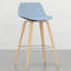 2 tabourets de style moderne épuré, siège en tissu bleu denim, pieds, placage de bois, 2 tabourets de comptoir avec pieds rétro