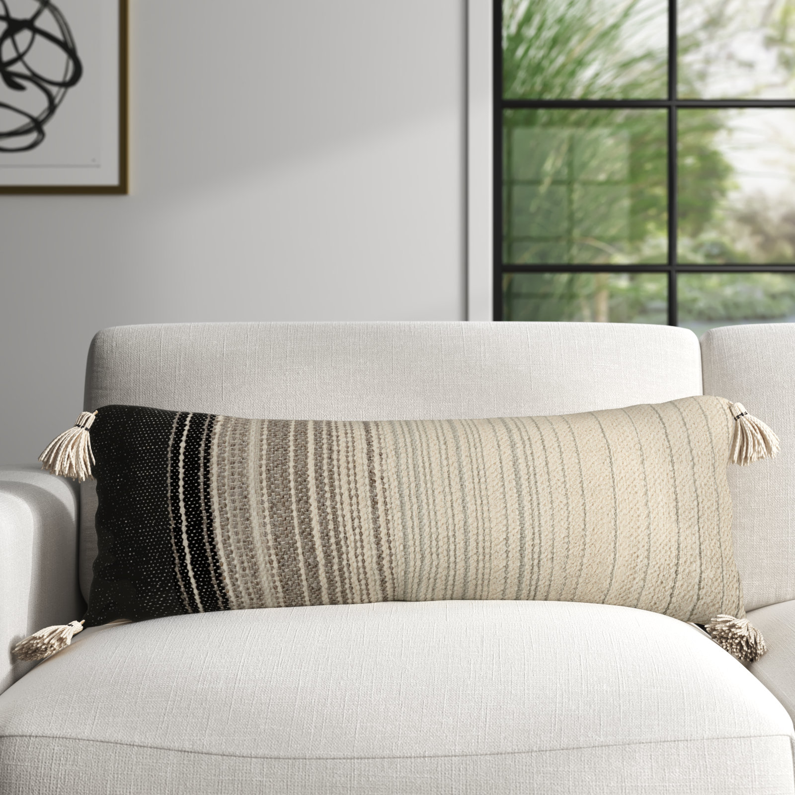 Curry Striped Cotton Lumbar Throw Pillow, Polyester/Polyfill