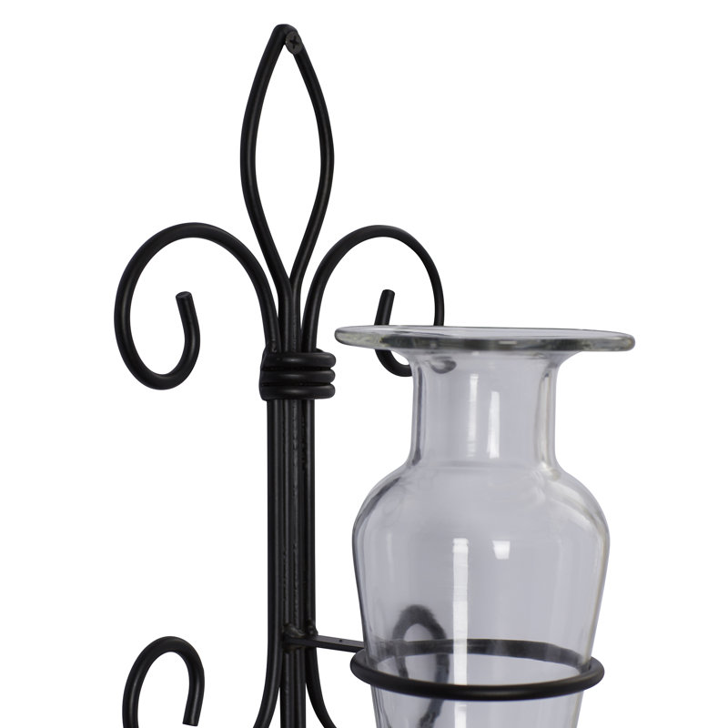 Amphora Vase on Fleur de Lis Sconce, Clear/Black
