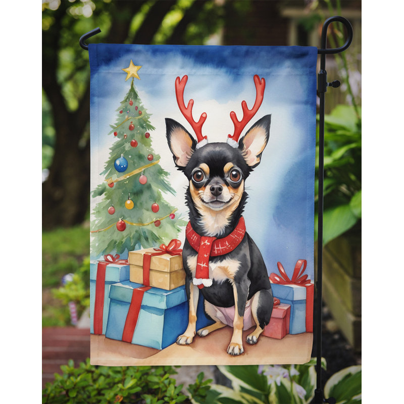 Drapeau de Noël renne de jardin, Chihuahua noir et brun clair