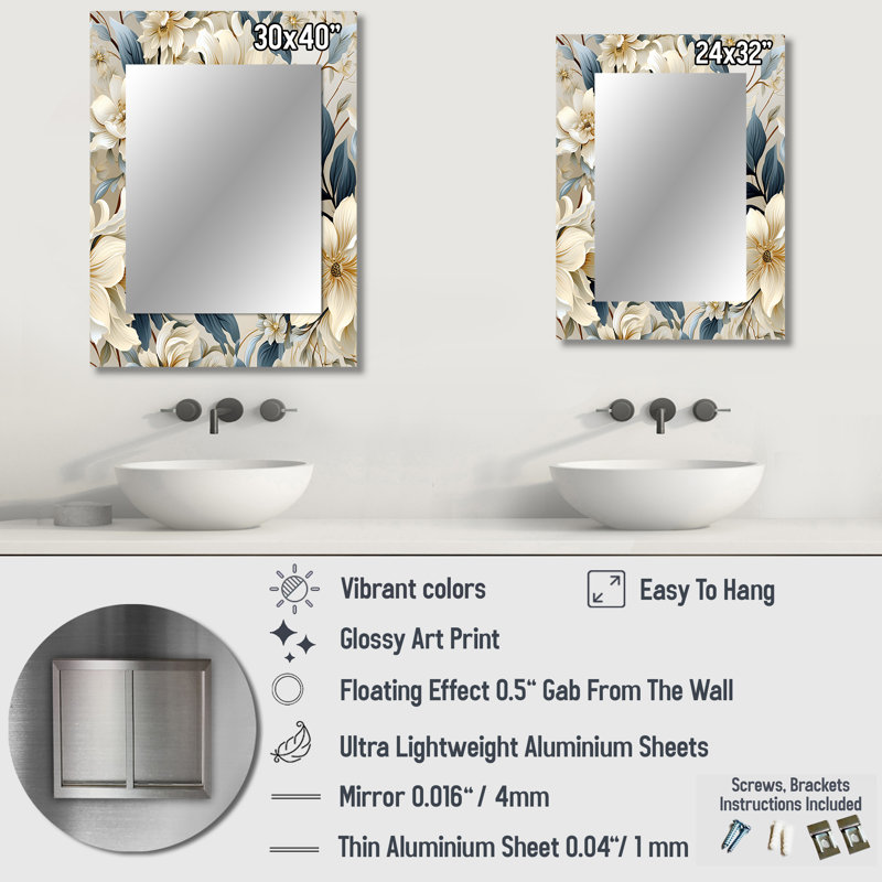 Motif victorien contemporain Kerr de Kerr - miroir mural décoratif floral, 32 po x 24 po