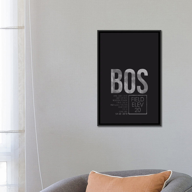 Art textuel sur toile "Boston (Logan)", H 26 po x l 18 po x P 1,5 po, Toile avec cadre noir, Pas de tapis