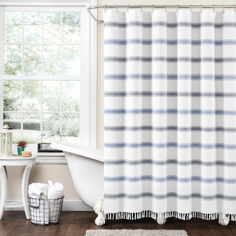 Rideau de douche rayé simple, Bleu