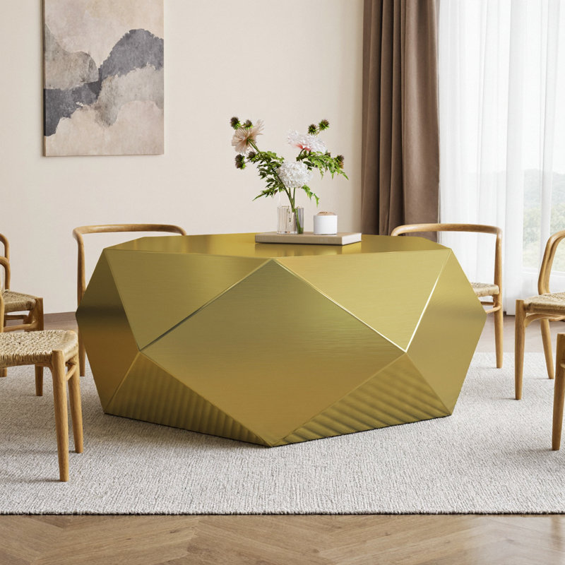 39" Modern Stainless Steel Coffee Table, Hexagonal Diamond Geometric End Table, No Assembly Required, Contemporary Metal Centre Table for Living Room, Bedroom, Office