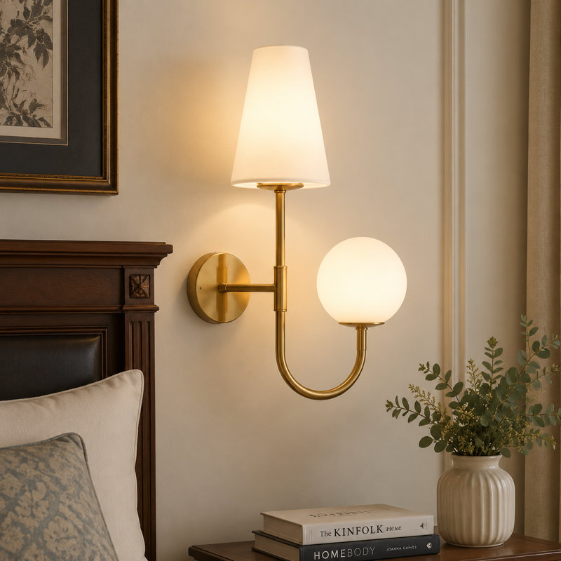 2-light Gold Plated Ceramic Wall Sconce