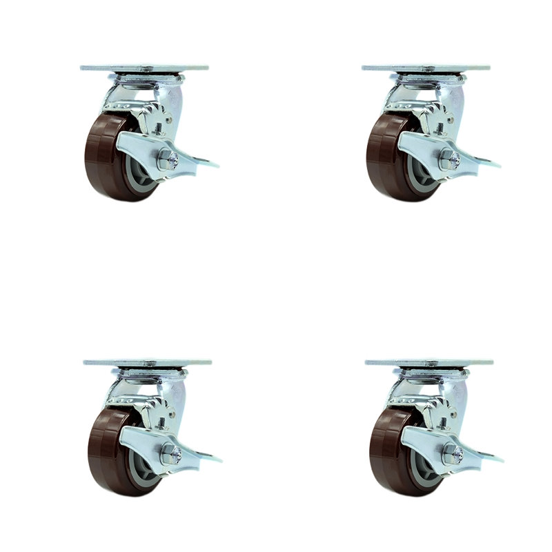 4 Inch Polyurethane Caster Set with Roller Bearings and Brake/Swivel Lock SCC|SCC-30CS420-PPUR-TLB-BSL-4