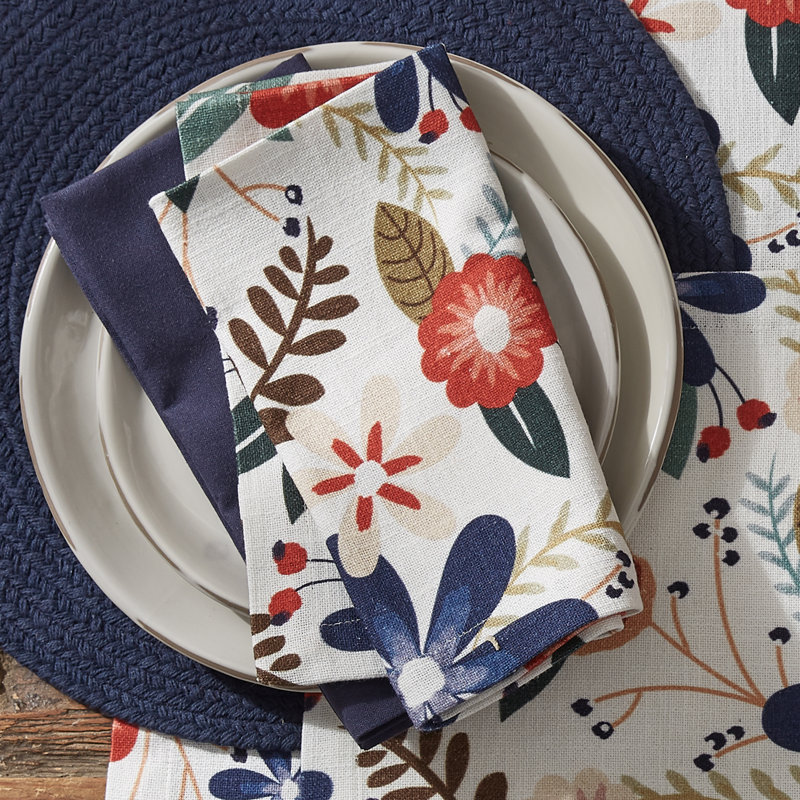  Ensemble de 4 serviettes de table blanc cassé Indie Boho