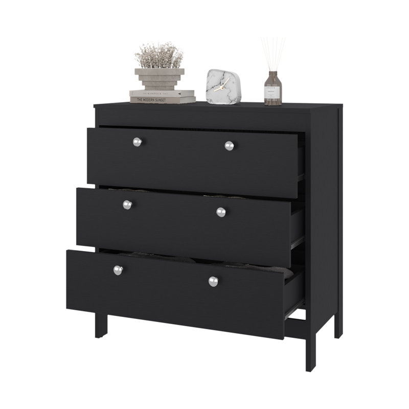 Commode Libby, 3 tiroirs, wengé noir, Noir