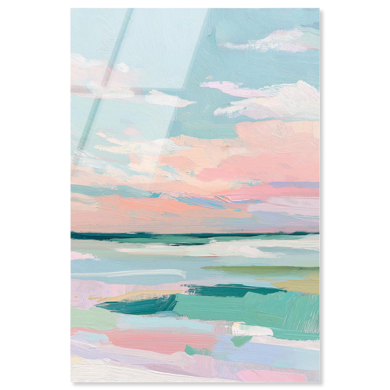 «Blush Ocean I», reproduction d'art acrylique bord de mer par Art Remedy, H 15 po x l 10 po