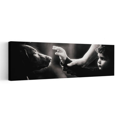 Tender Baby Dog Connection by Knartist - Wrapped Canvas Panoramic Print