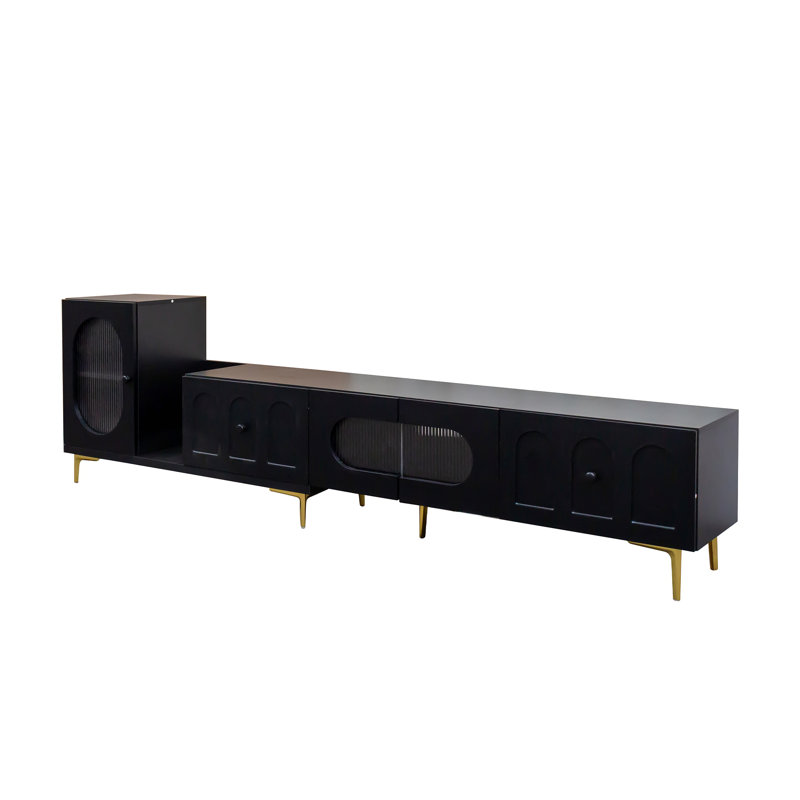Extendable TV Stand with Cabinet, Black