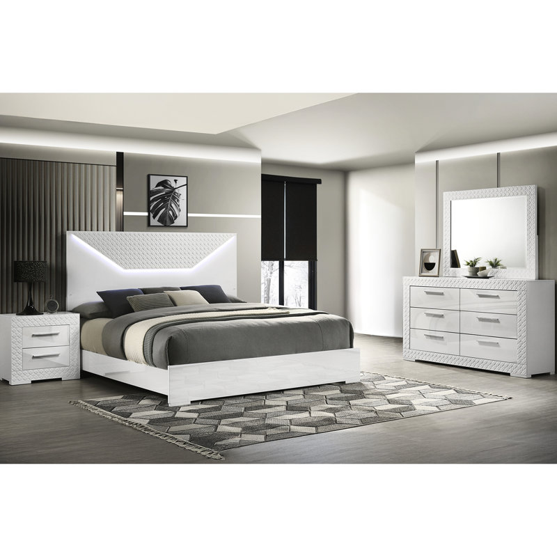 2 Nightstand In Modern White With Lining And Functionality Construction