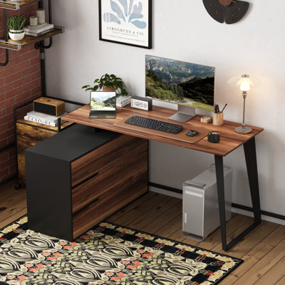 61.2” Wide Corner L-Shaped Computer Desk With 3 Drawers