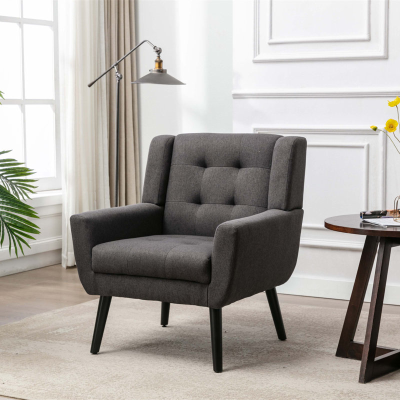 Chaise d'appoint avec pieds noirs pour la maison d'intérieur, Mélange de lin gris foncé