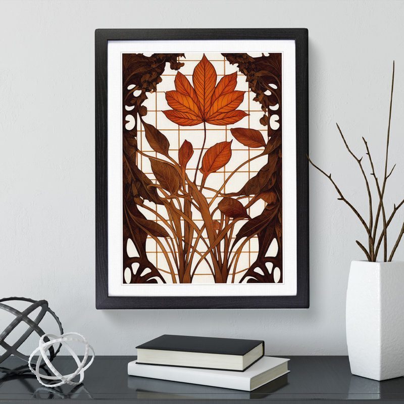 XV1022-793X Art Nouveau Leaves - Single Picture Frame Print, 64cm H x 46cm W, Black