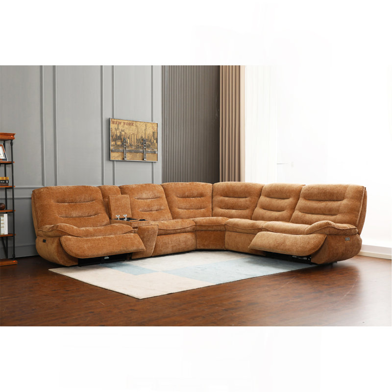Orange Chenille Power Motion Sectional Sofa